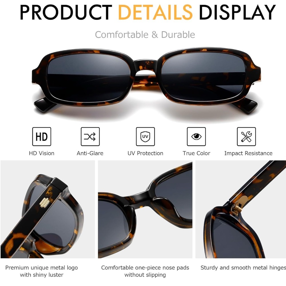 NWT Unisex 90s Small Retro Rectangle‎ Sunglasses UV400 - Picture 2 of 5